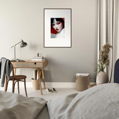 Framed portrait of a woman with dark hair for stylish scarlet visions room decoration