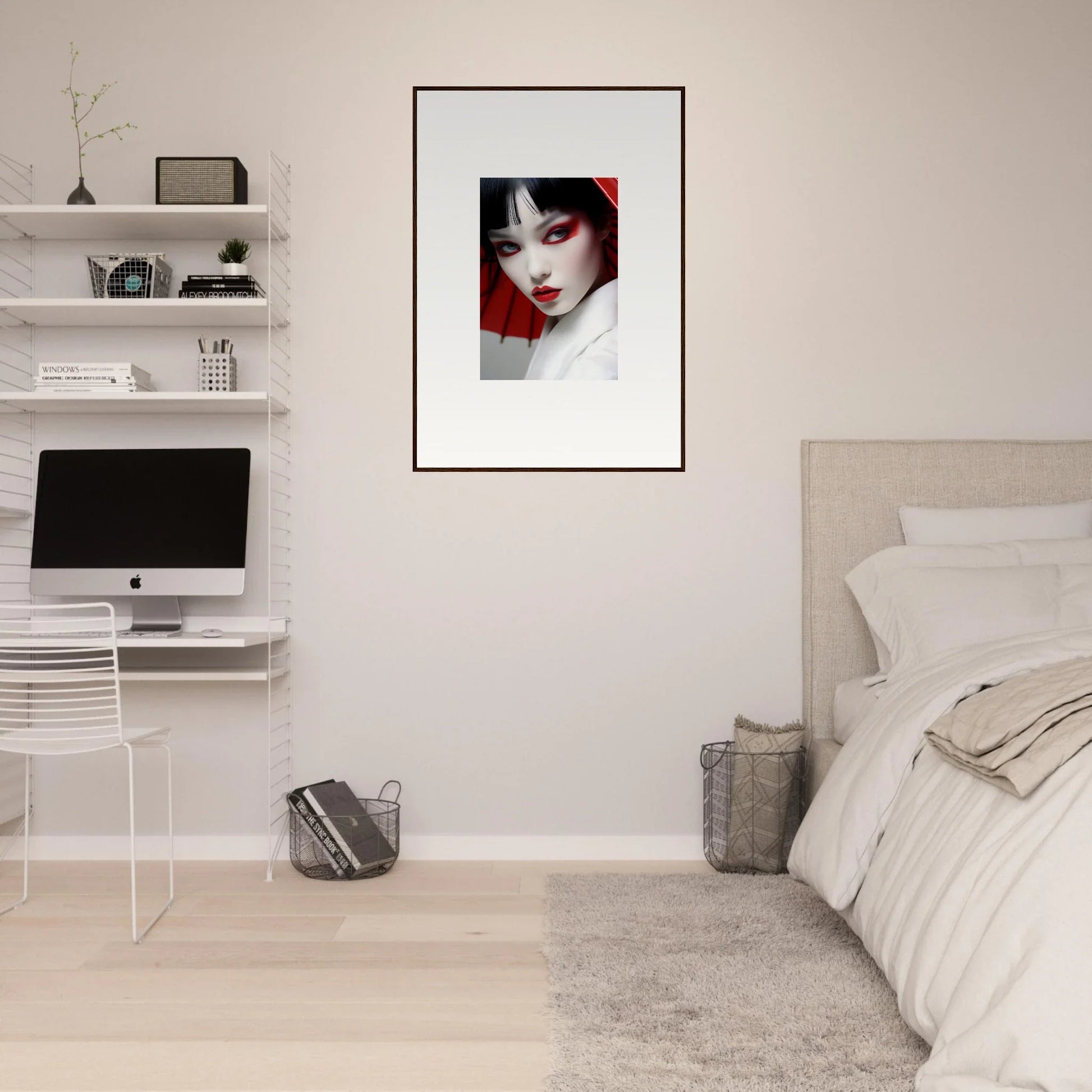 Framed canvas print of a woman with red and black contrasts for scarlet visions room decoration