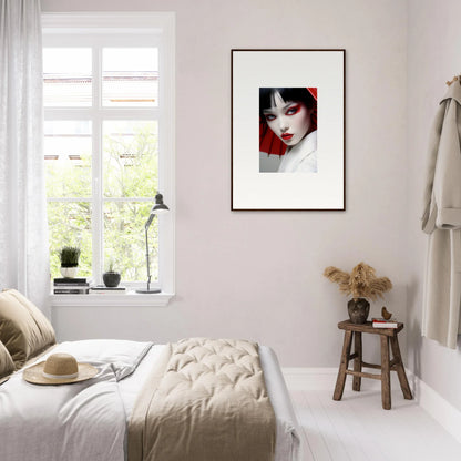 Framed portrait of a woman with red and white makeup for your scarlet visions room decoration