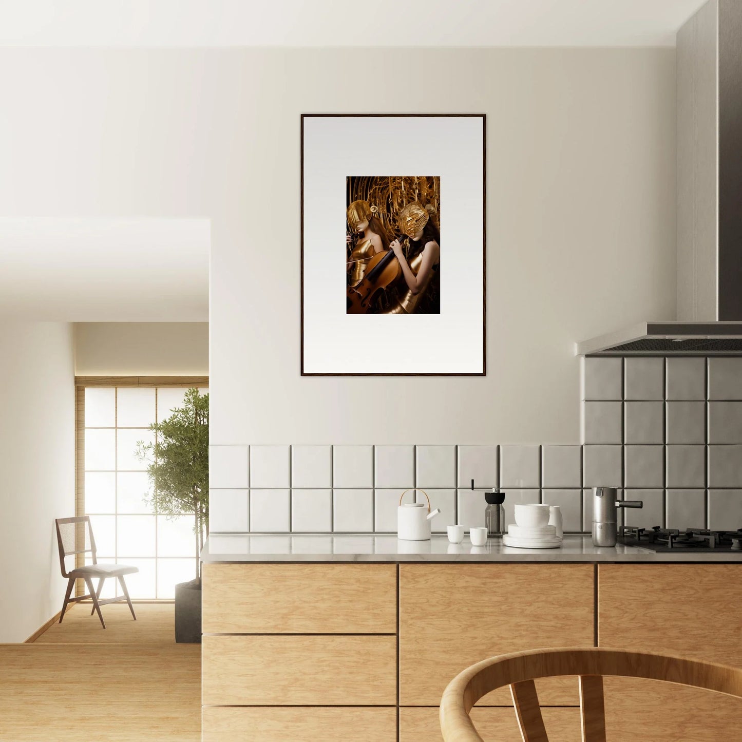 Framed canvas print of echoing whispers for a moody kitchen room decoration