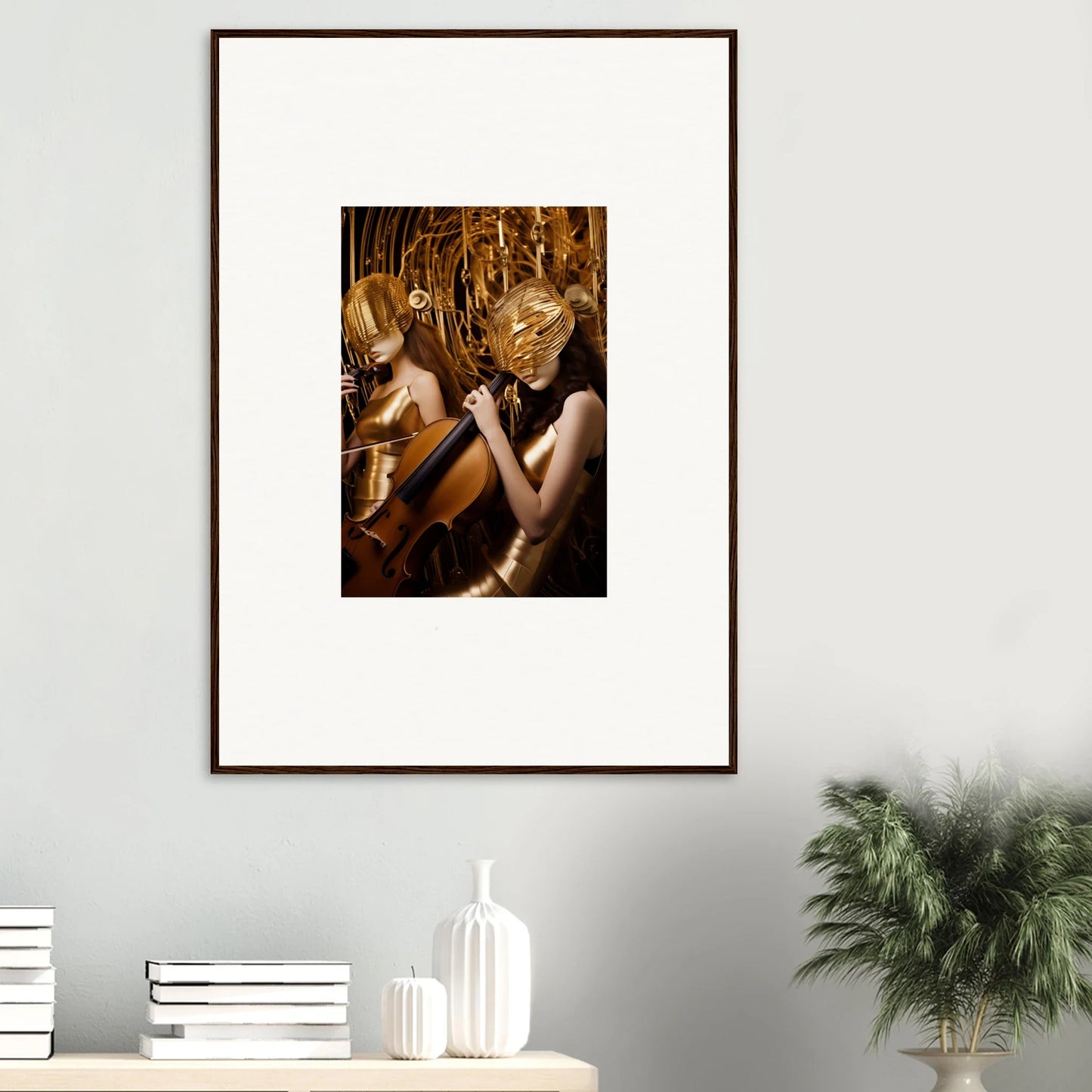 Framed saxophonist photo with golden reflections, perfect for room decoration