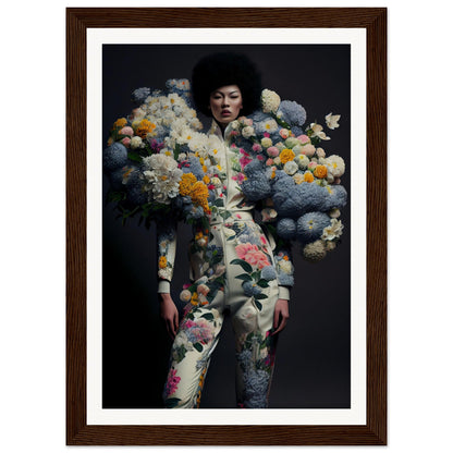 A black and white Flowery Bodysuit The Oracle Windows™ Collection poster of a woman with flowers in her hair.