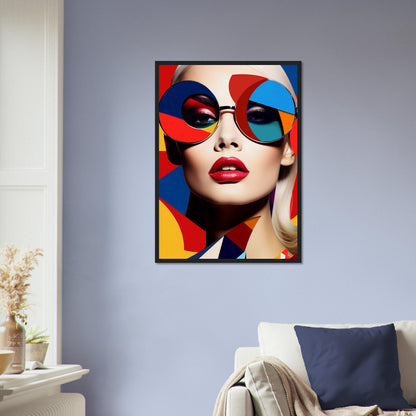 A woman in colorful sunglasses is featured in a high-quality framed art print from the You Got The Pop The Oracle Windows™ Collection, making it fashionable wall art.