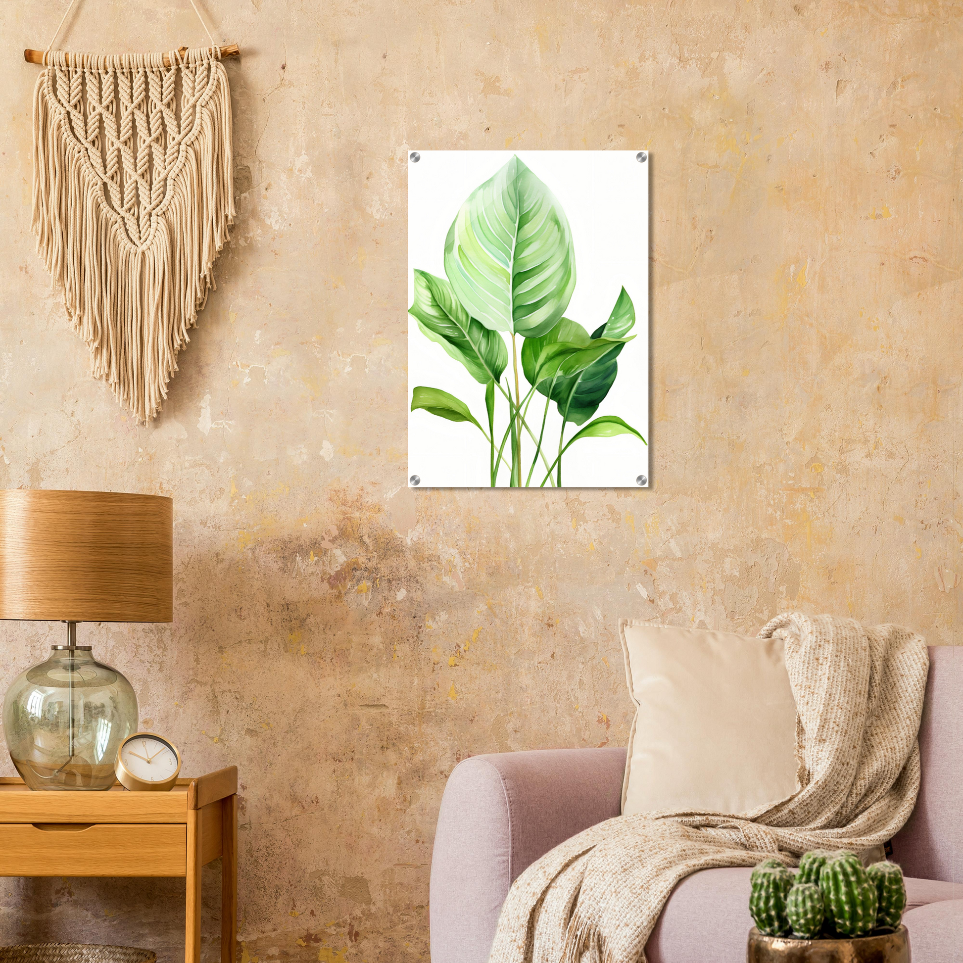A high-quality close up of Aquarelles Tropical Leaf A - Acrylic Print The Oracle Windows™ Collection.
