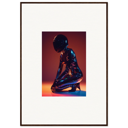 Shiny metallic figure kneeling with a black sphere head, ideal for Night Oracle room decor