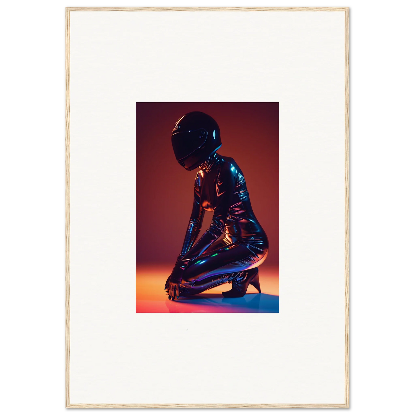 Shiny metallic figure kneeling with black sphere head, perfect for Night Oracle room decor