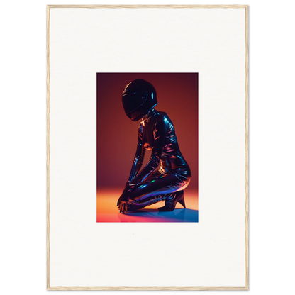 Shiny metallic figure kneeling with black sphere head, perfect for Night Oracle room decor