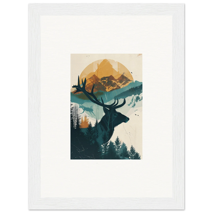 Silhouette of a deer with antlers in nature for Reflection Solace room decor framed wall art