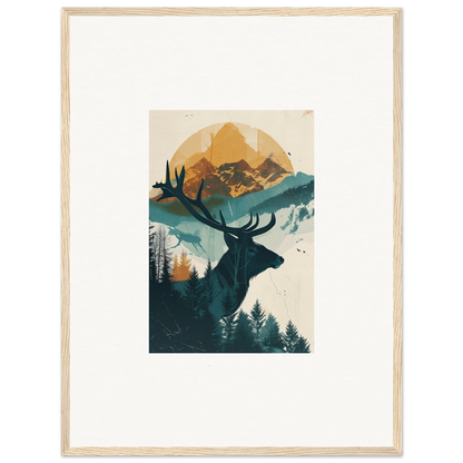 Silhouette of a deer with antlers in nature, ideal for Reflection Solace room decor