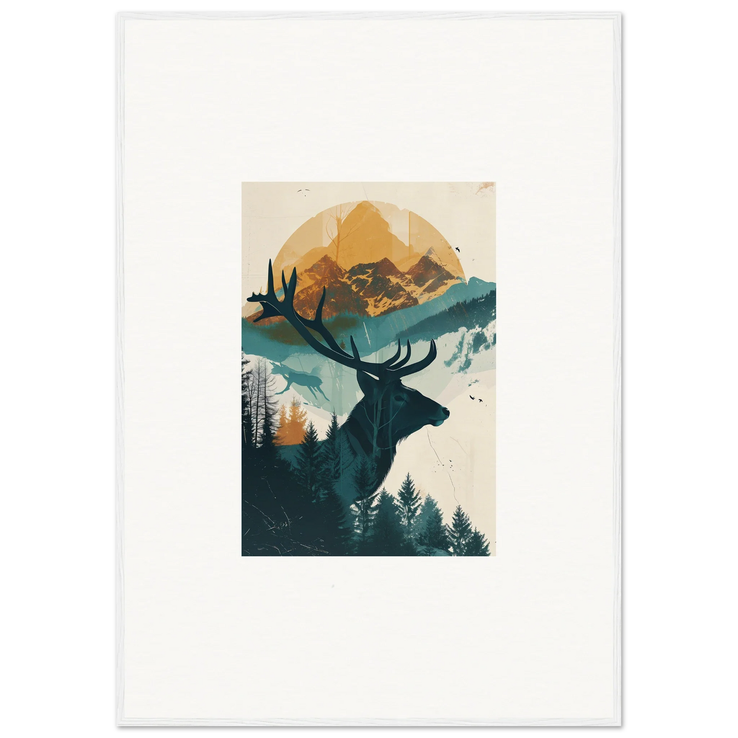 Silhouette of a deer with antlers in nature for Reflection Solace wall art decor