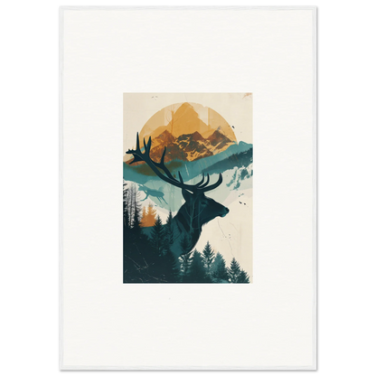 Silhouette of a deer with antlers in nature for Reflection Solace wall art decor