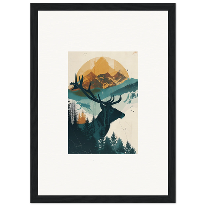 Silhouette of a deer head with antlers in framed wall art for reflection solace room decor