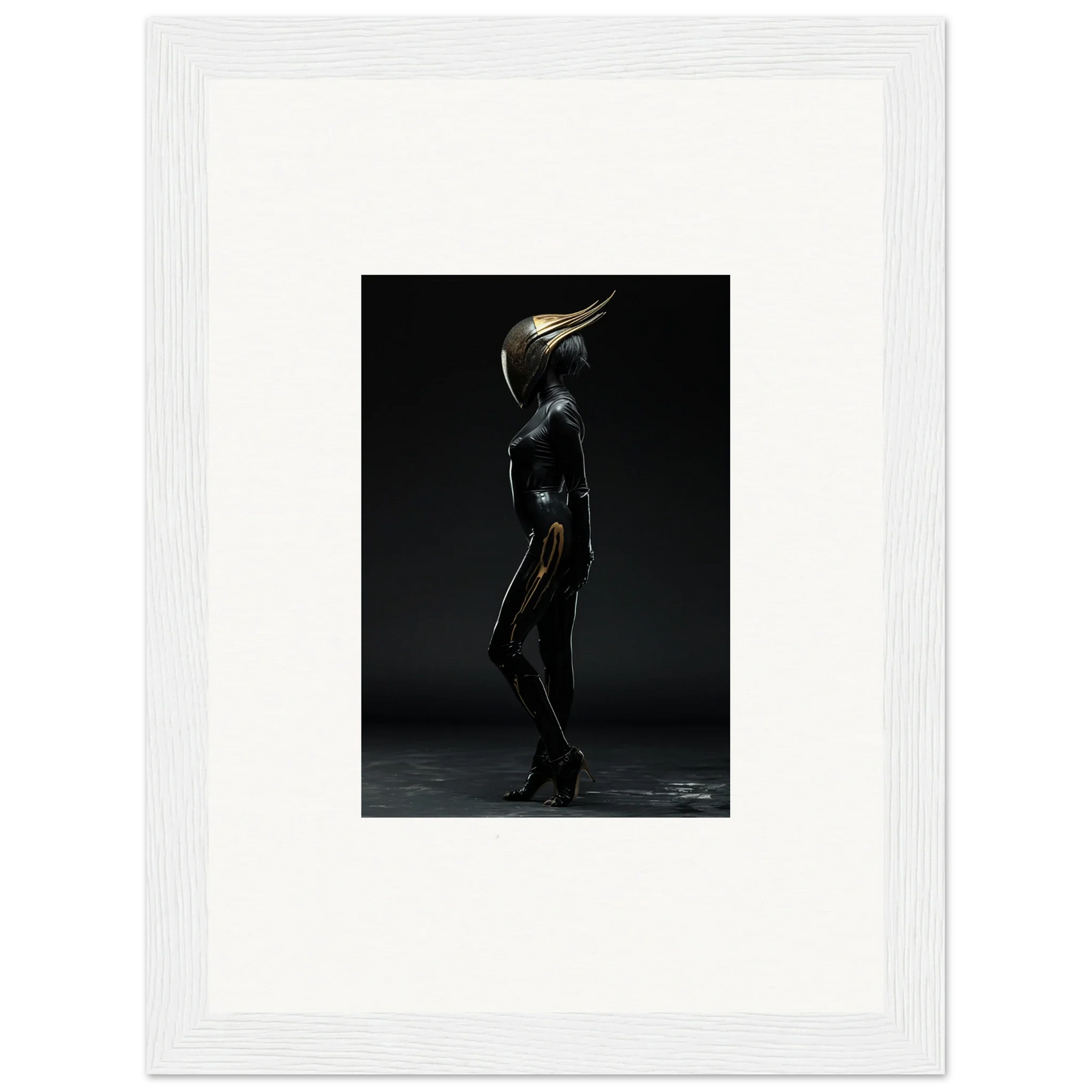 Sleek metallic humanoid figure for unique room decor and framed wall art