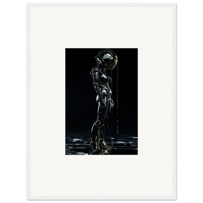 Sleek metallic humanoid robot in dark setting for unique room decor and wall art