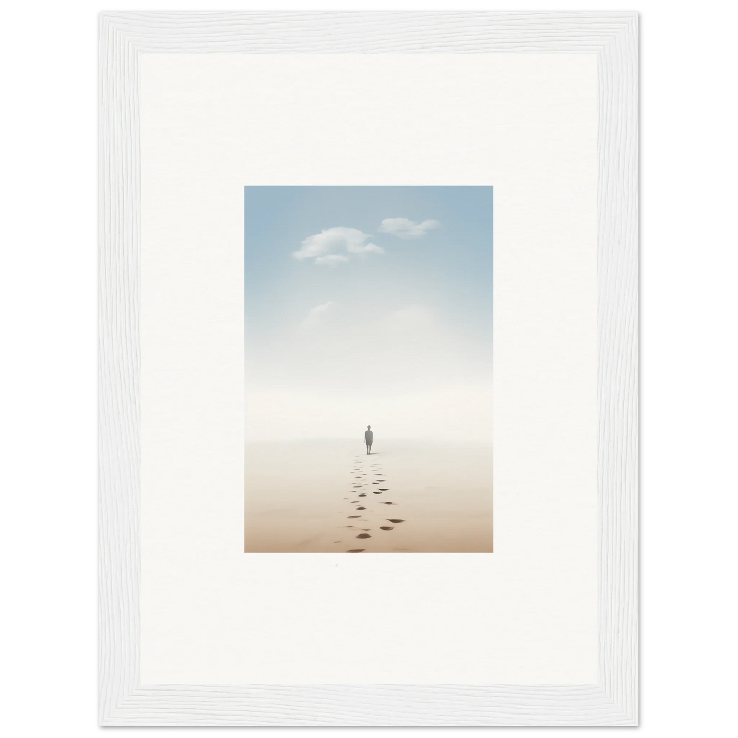 Solitary figure on beach leaving footprints, perfect for Entwined Nostalgia wall art