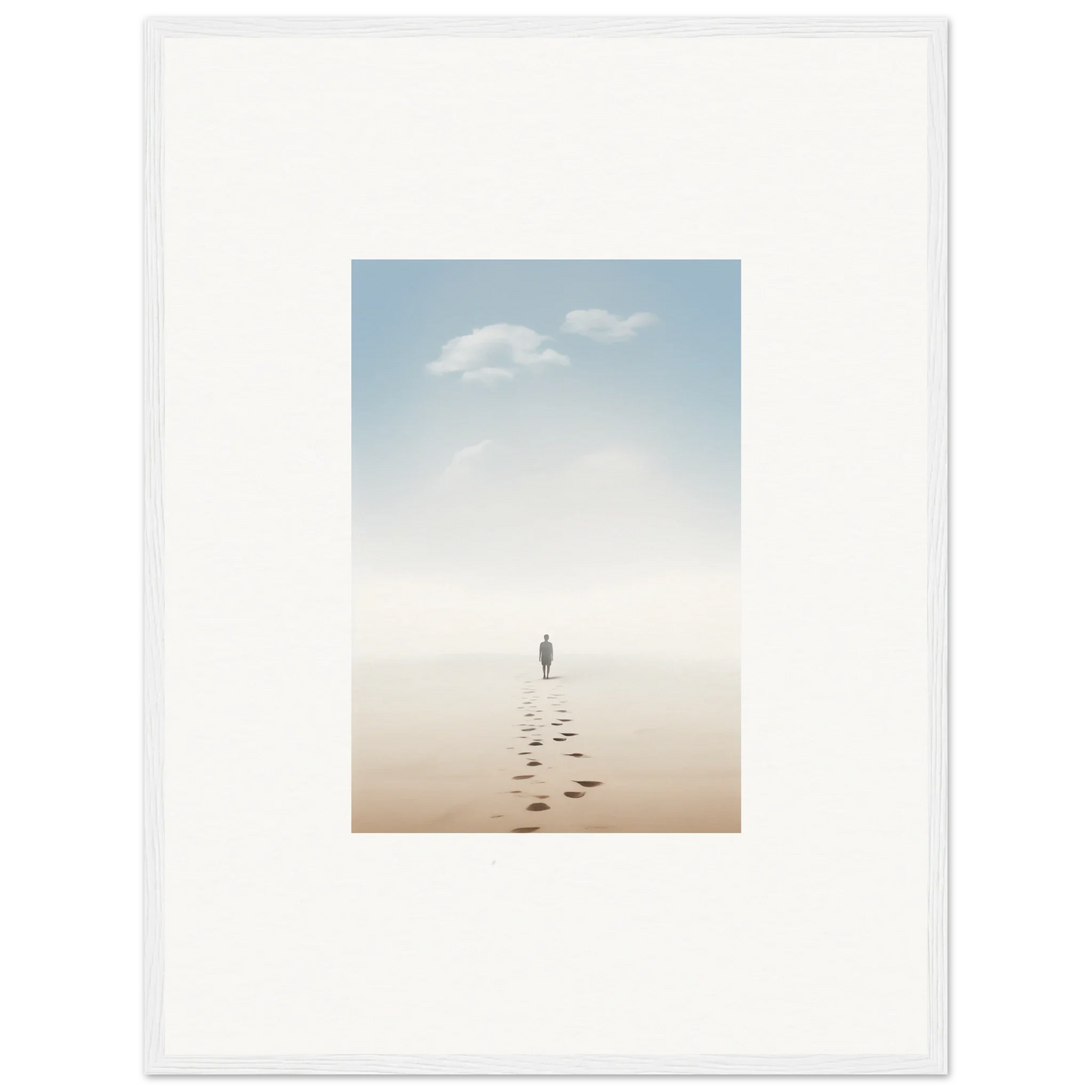 Solitary figure on beach leaving footprints, perfect for entwined nostalgia room decor