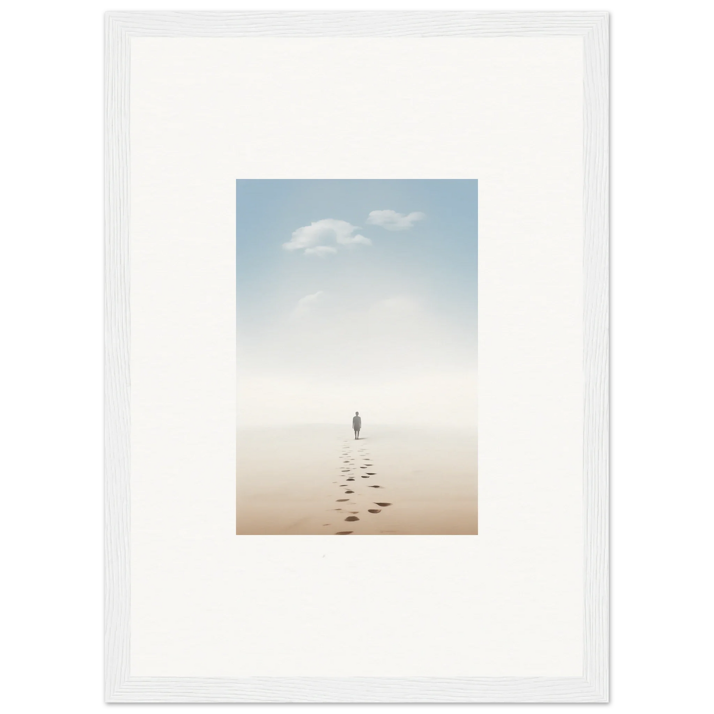 Solitary figure on a misty beach, symbolizing Entwined Nostalgia in framed wall art