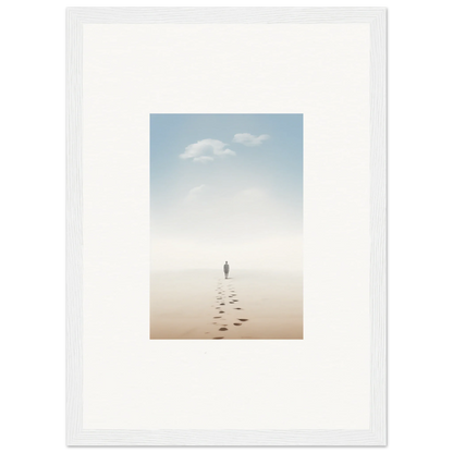 Solitary figure on a misty beach, symbolizing Entwined Nostalgia in framed wall art