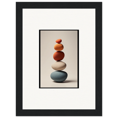 Balanced stack of five smooth stones in earthy colors for Zen Collage Poetry decor