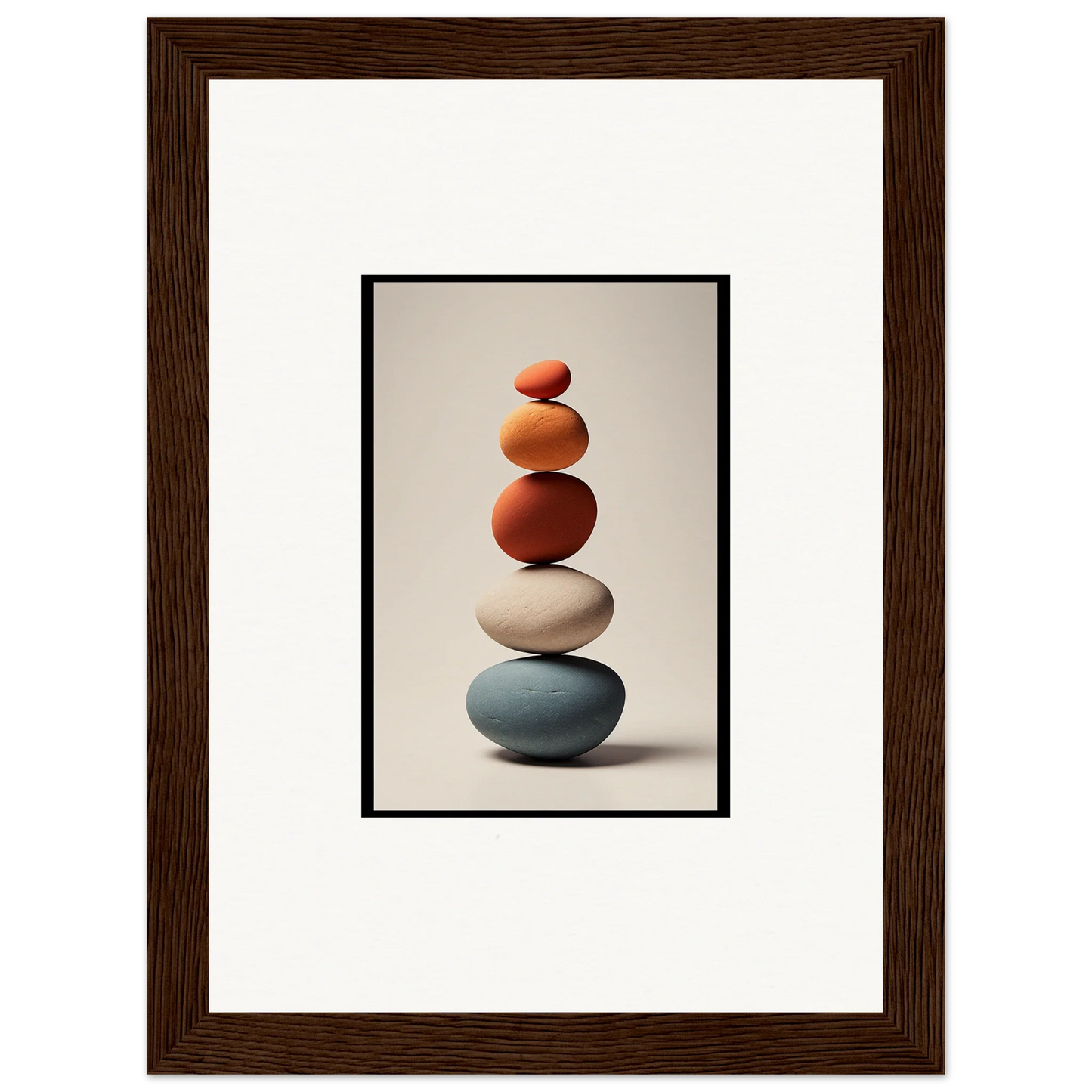 Stack of five smooth earthy stones for Zen Collage Poetry room decor and framed wall art