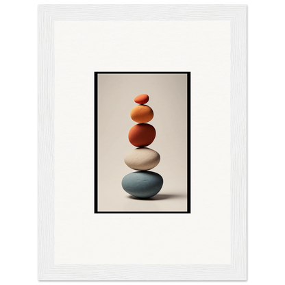 Balanced smooth stones in colorful shapes for Zen-inspired collage poetry room decor