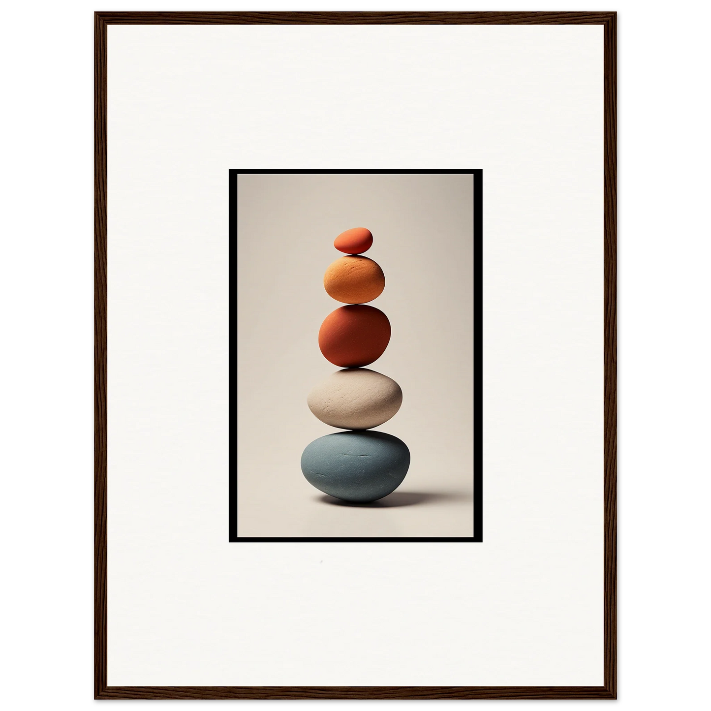 Balanced colorful stones for Zen Collage Poetry room decor and framed wall art