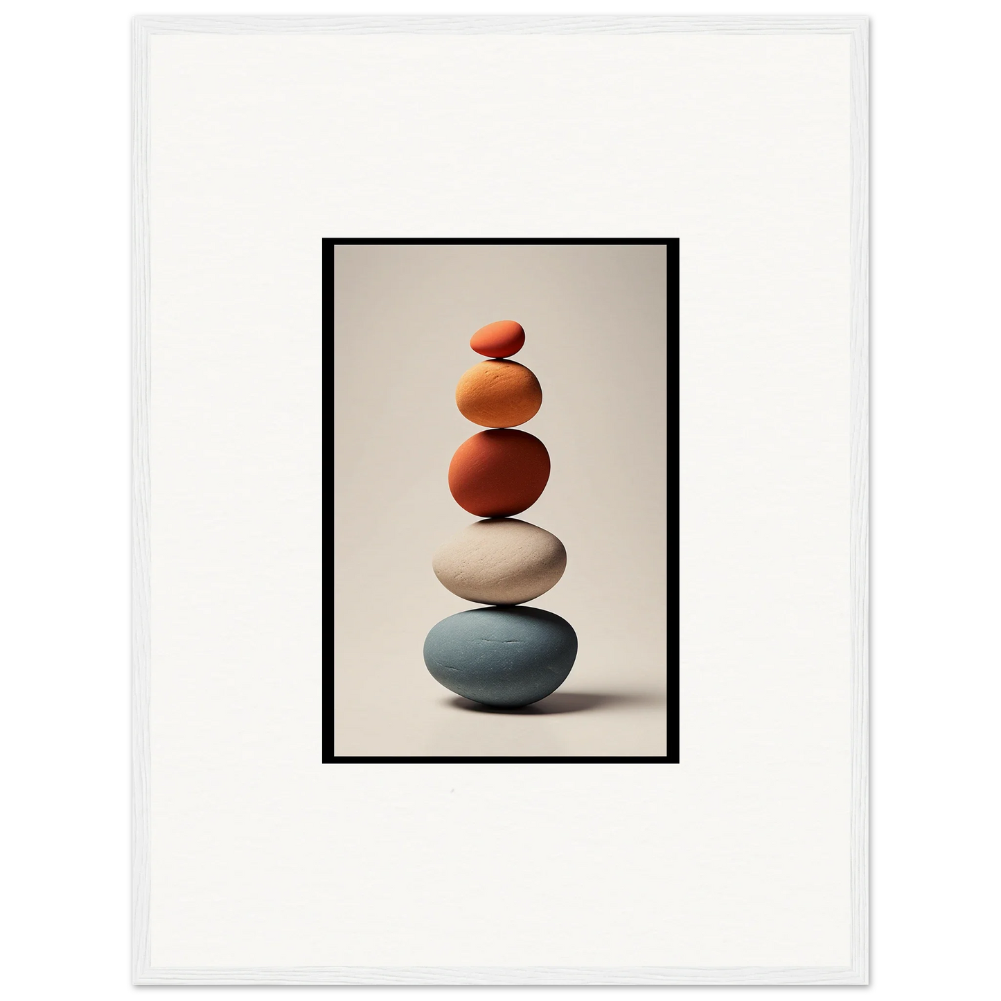 Balanced stack of smooth earthy stones for Zen-inspired collage poetry wall art