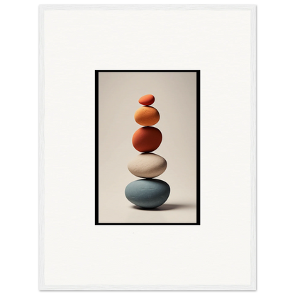 Balanced stack of smooth earthy stones for Zen-inspired collage poetry wall art