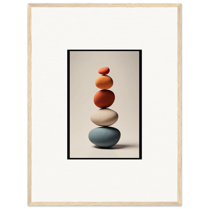 Balanced stack of five earthy stones for Zen-inspired collage poetry wall art