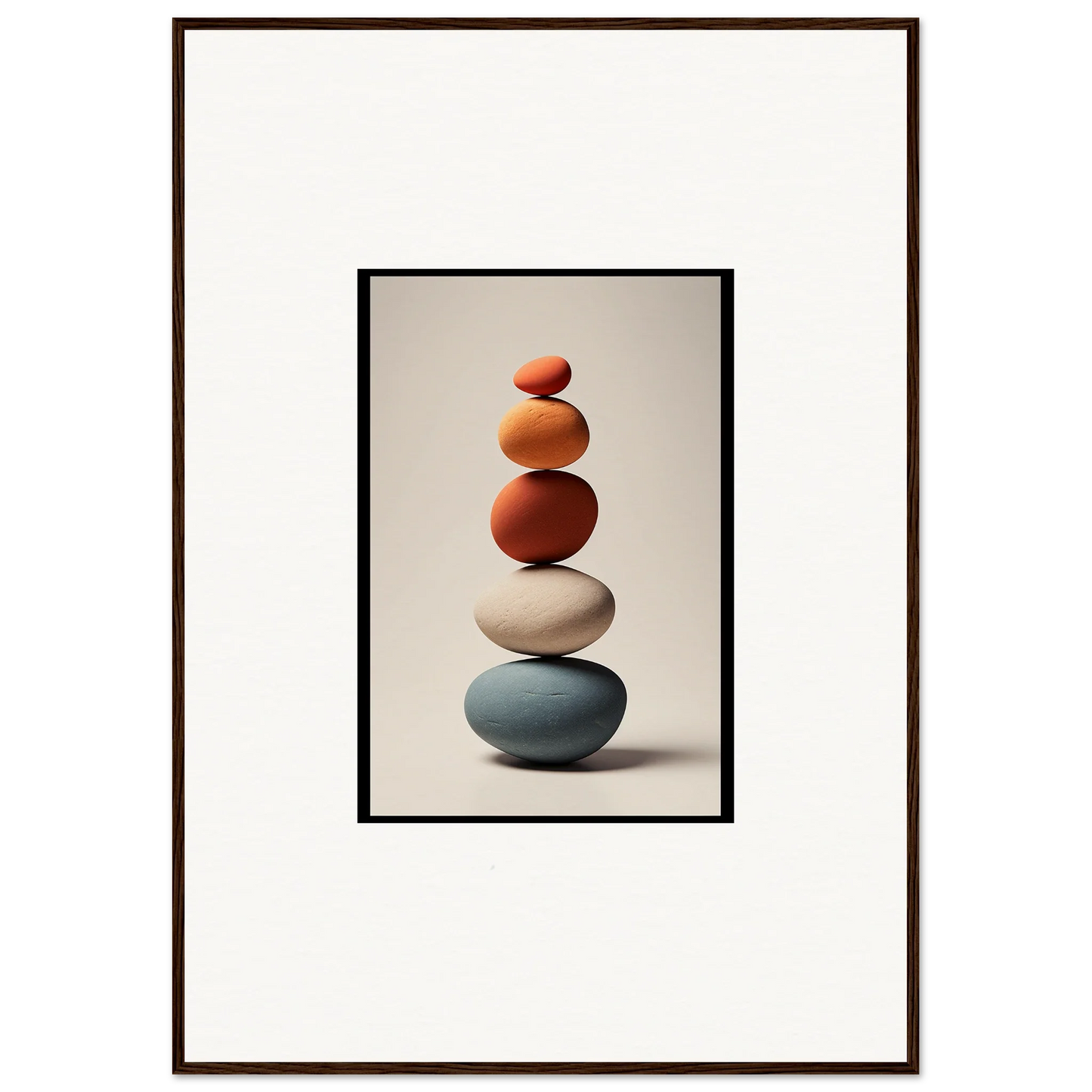 Colorful balanced stones for Zen Collage Poetry room decor and framed wall art