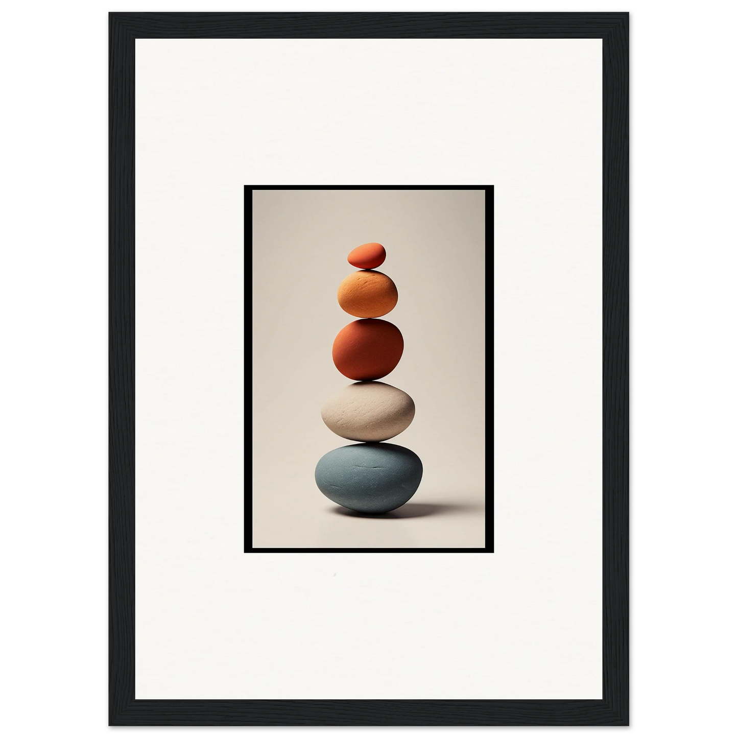 Balanced earth-tone stones for Zen Collage Poetry themed room decor and framed wall art