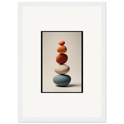 Stack of colorful smooth stones representing balance in Zen Collage Poetry framed wall art