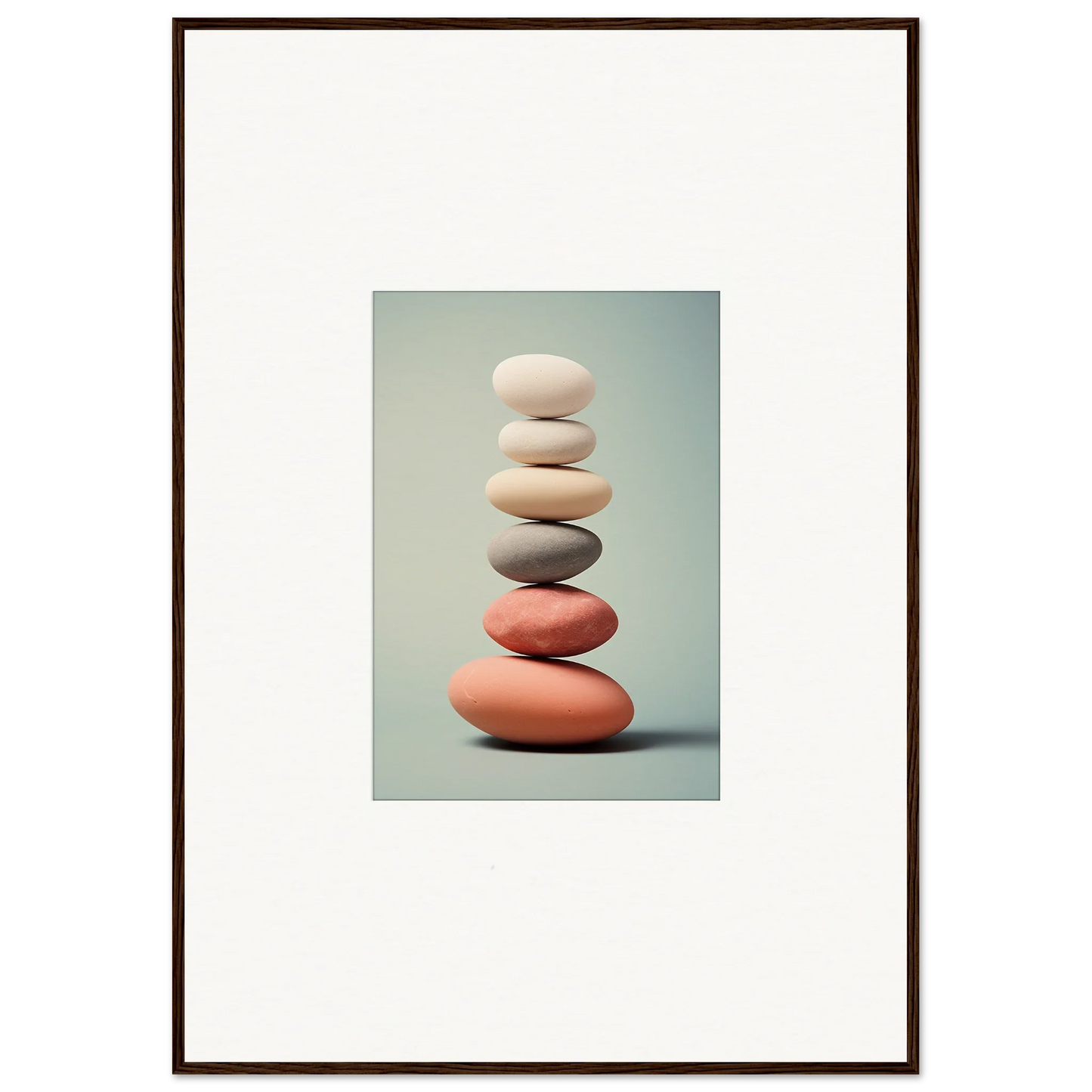 Smooth balanced stones in white, gray, and coral for room decor canvas prints