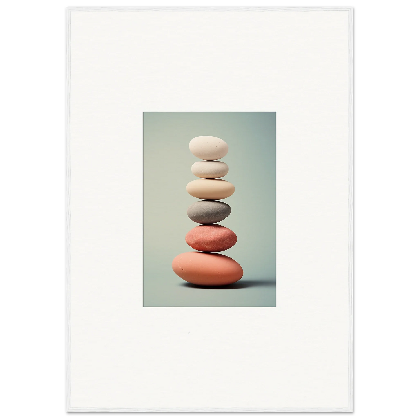 Stack of smooth pastel stones for tranquil room decor in framed wall art