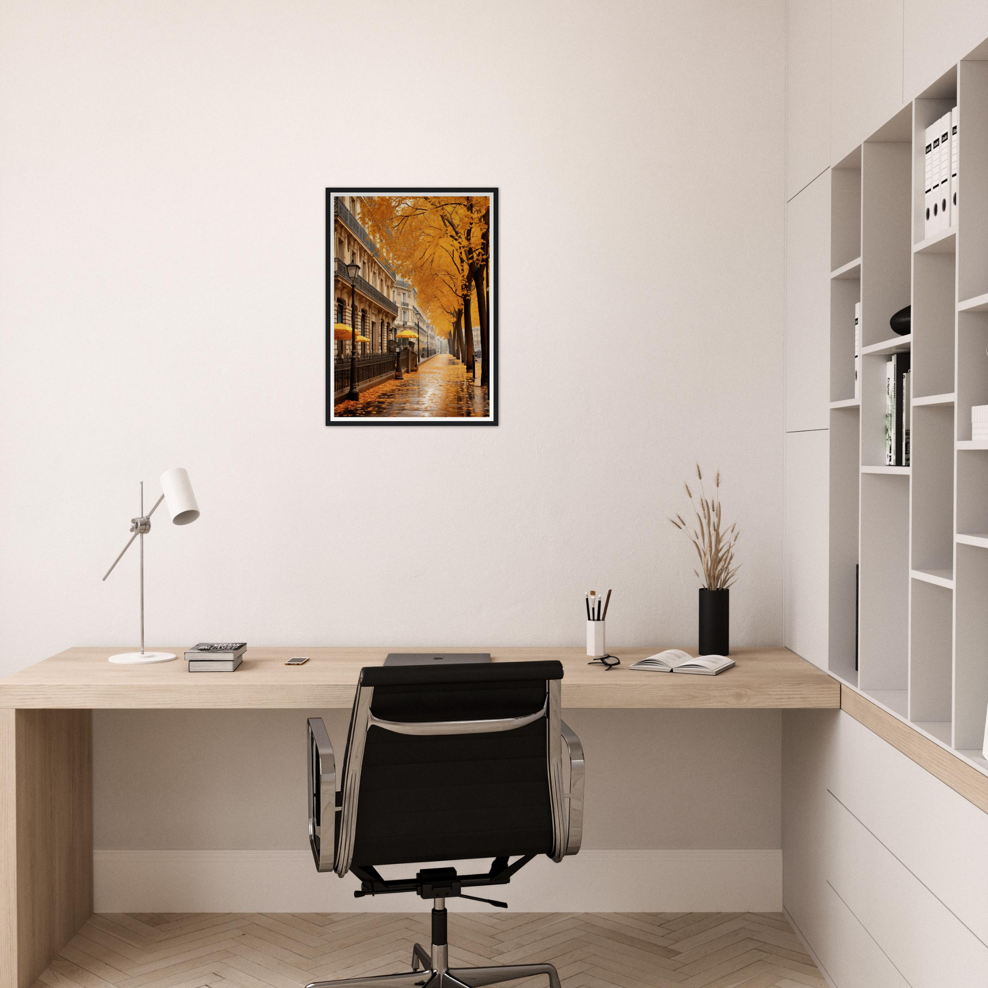 A street in the city of paris, france framed in a white wall