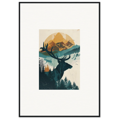 Stylized deer silhouette illustration for reflection solace room decor framed wall art