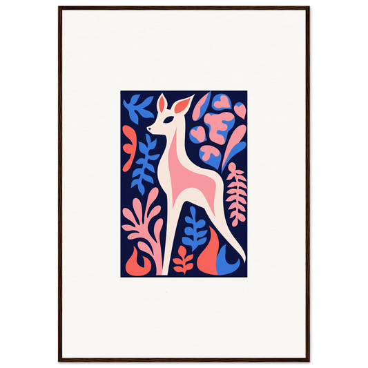 Stylized pink deer in colorful floral elements for Dream Fawn Flora wall art decor