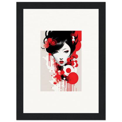 Stylized portrait of a woman with black hair and red accents for Room Decor or Framed Wall Art