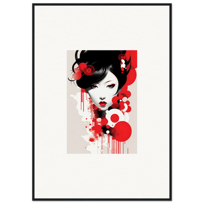 Stylized portrait of a woman with black hair and red accents for Visions Blooming room decor