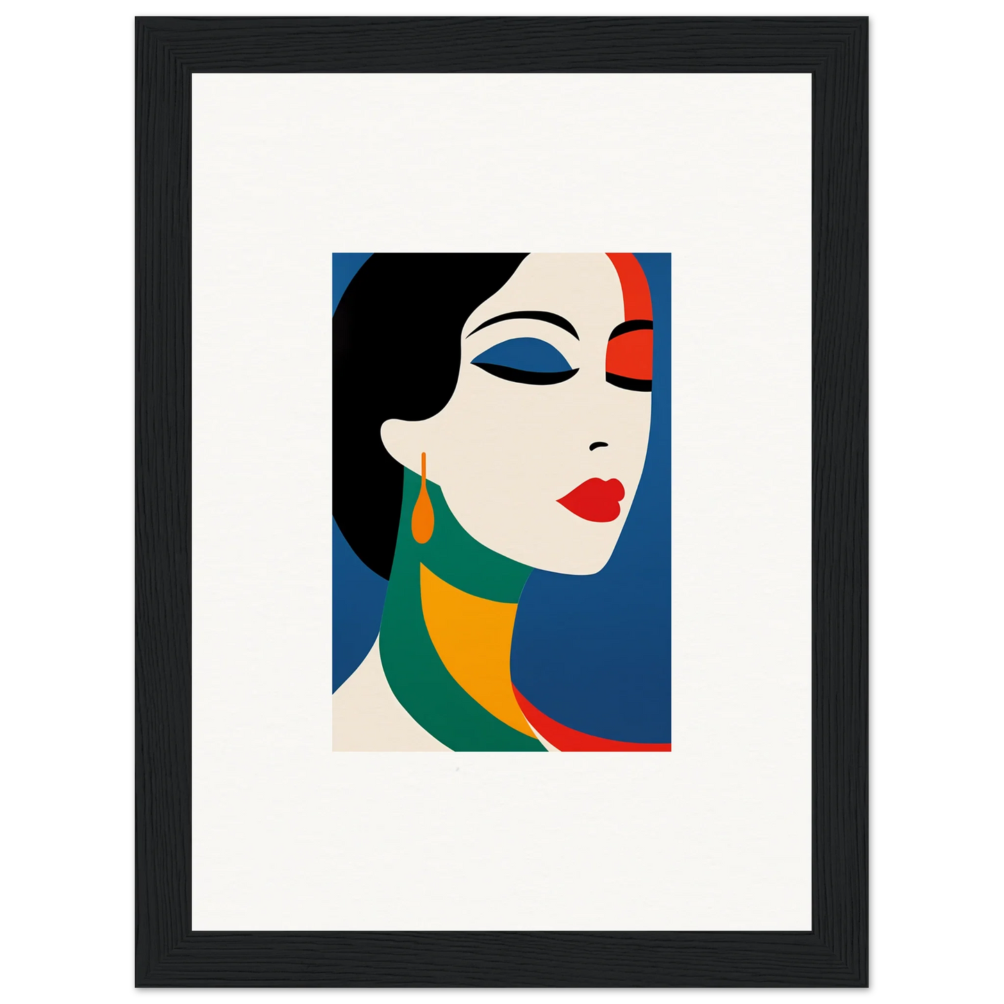 Stylized portrait of a woman in bold colors, ideal for Room Decor or Framed Wall Art