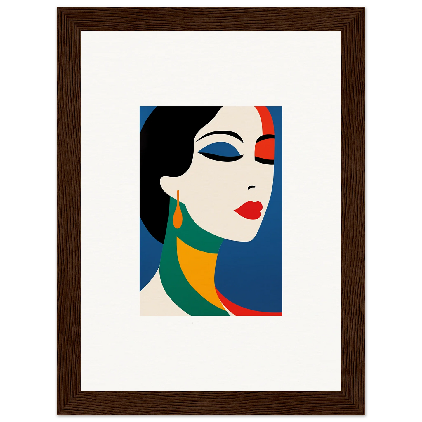 Stylized portrait of a woman in bold colors, perfect for Prism Reverie room decor