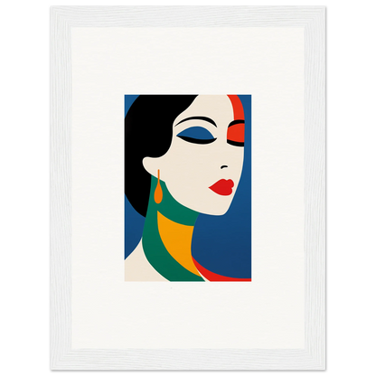 Stylized portrait of a woman in bold colors for Prism Reverie framed wall art