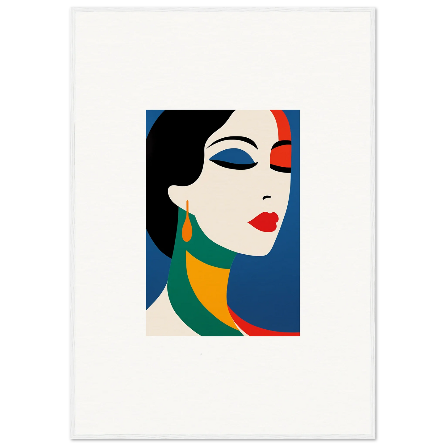 Stylized portrait of a woman in bold colors for Prism Reverie framed wall art