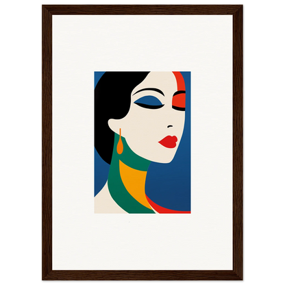 Stylized portrait of a woman in bold geometric shapes for Prism Reverie room decor