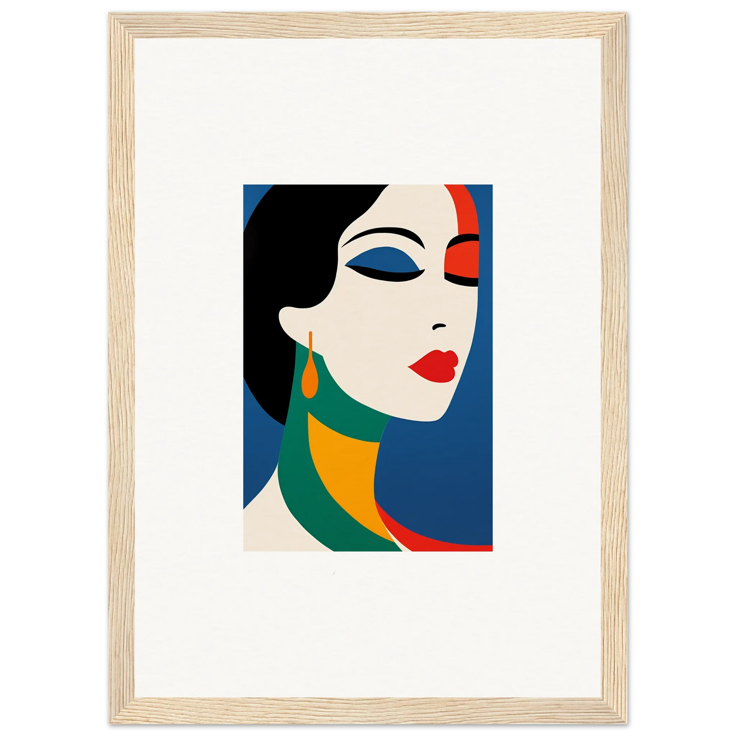 Stylized portrait of a woman in bold colors for Prism Reverie room decor