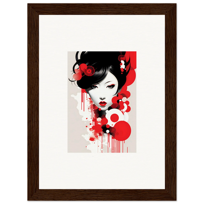 Stylized portrait of a woman with red and black for Visions Blooming room decor