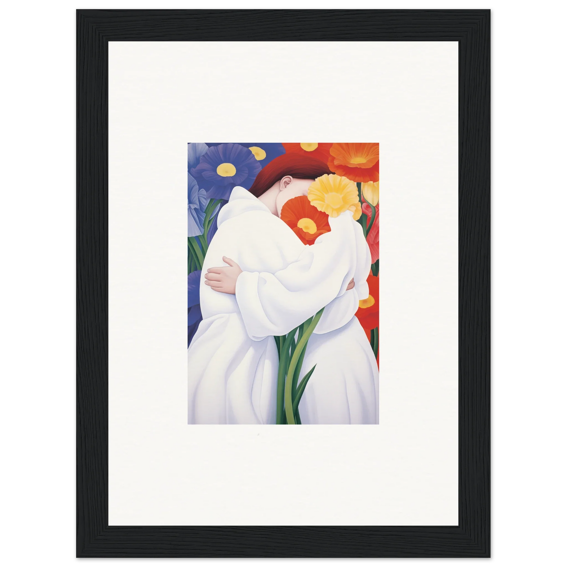 Stylized white calla lily with orange and red accents for elegant room decor canvas prints