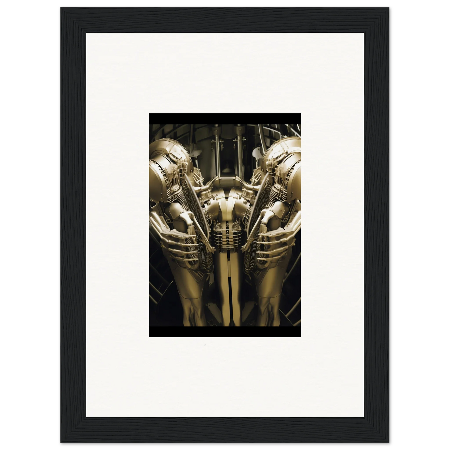 Symmetrical metallic sculpture of robotic figures, perfect for Dreams Ballet room decor