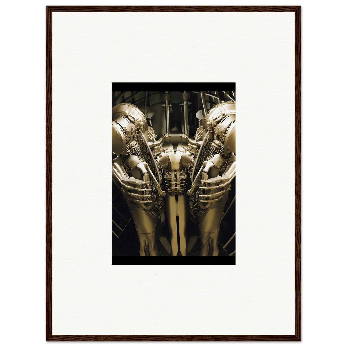 Symmetrical metallic sculpture of robotic figures for Metal Dreams Ballet room decor