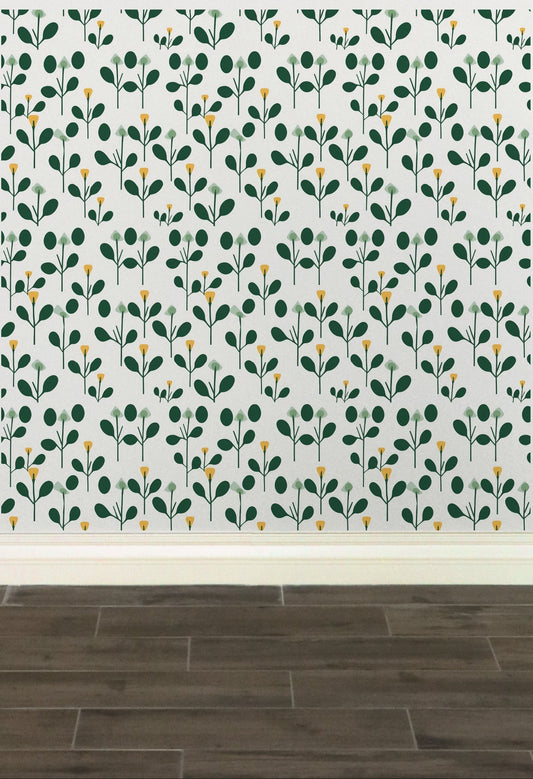Ftiny yellow flowers - peel and stick wallpaper